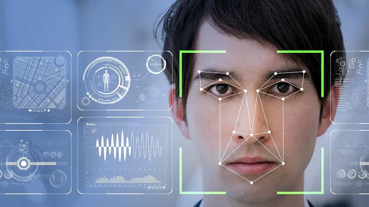 An example of facial geometry mapping which outlines key features of person being scanned.