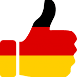 A thumbs up colored in the colors of the German national flag.