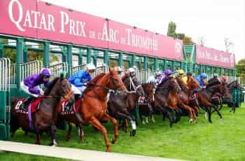 Longchamps starting stalls bursting open.