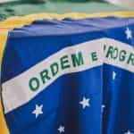 The Brazilian flag draped over a table.